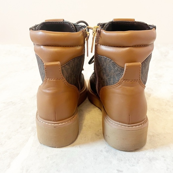 Michael Michael Kors Trudy Logo Boots Initials Brown Lace Up Womens 7.5 Booties - Picture 7 of 9
